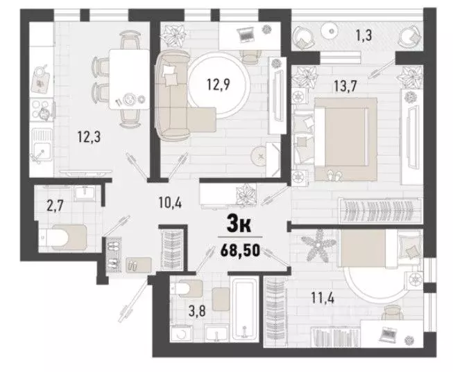 3-к кв. Краснодарский край, Новороссийск ул. Мурата Ахеджака, 5к1 ... - Фото 1