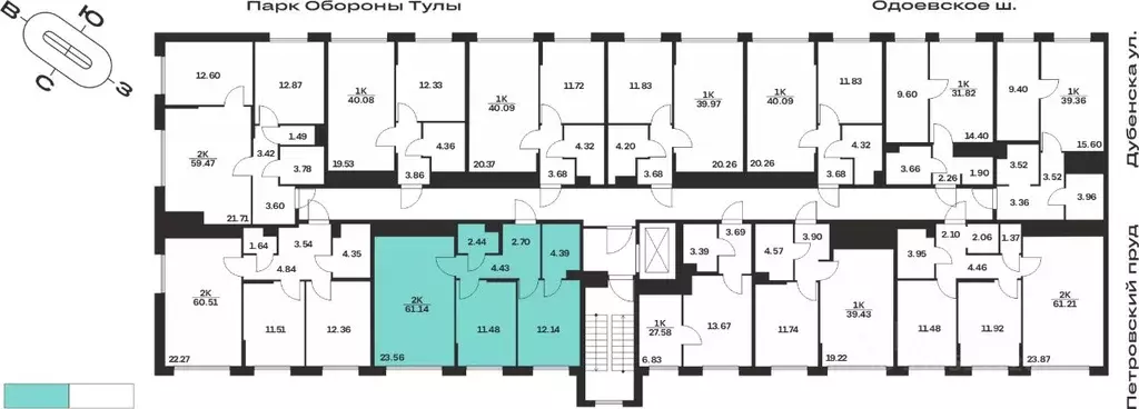 2-к кв. Тульская область, Тула Жукова Парк жилой комплекс (61.14 м) - Фото 2