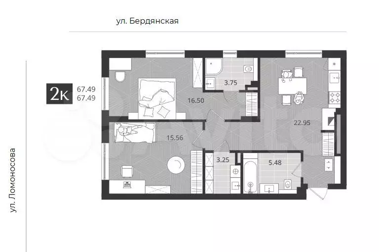 2-к. квартира, 67,5 м, 1/4 эт. - Фото 1