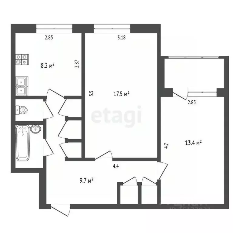 2-к кв. Ямало-Ненецкий АО, Новый Уренгой Мирный мкр, 2/4 (55.5 м) - Фото 2