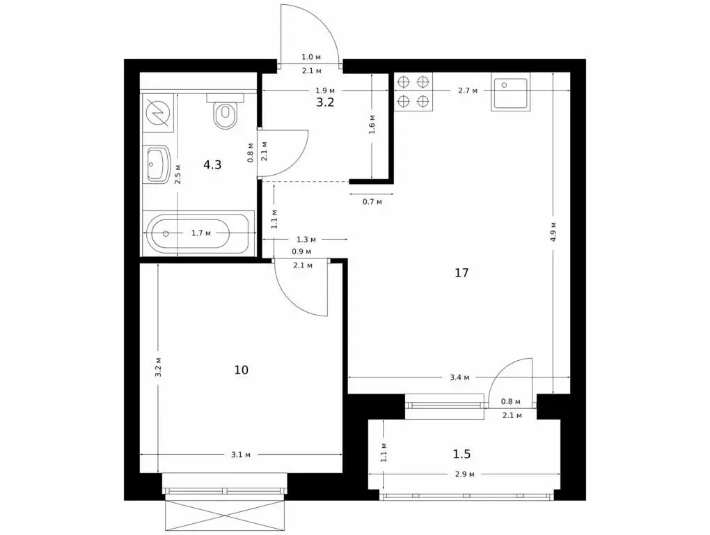 1-комнатная квартира: Казань, проезд Владимира Шнеппа (36 м) - Фото 0