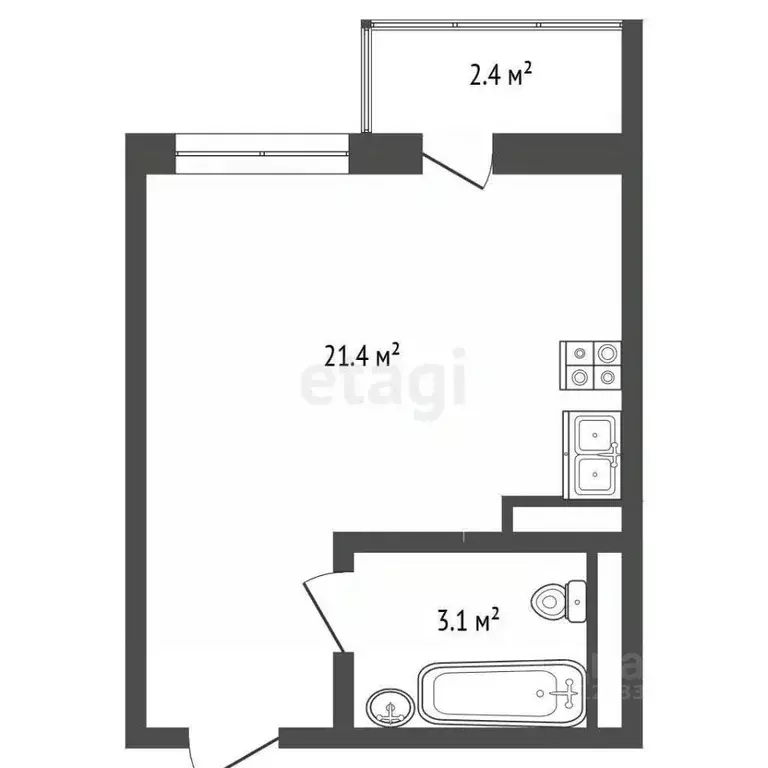 Студия Свердловская область, Екатеринбург ул. Крауля, 107/2 (22.0 м) - Фото 2