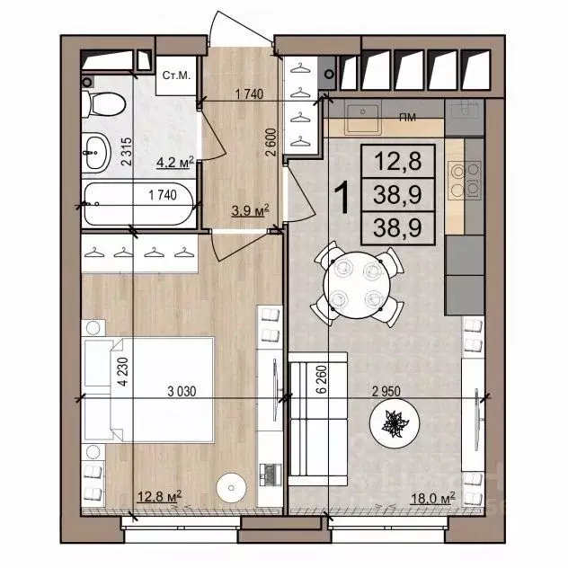 1-к кв. Рязанская область, Рязань ул. Новоселов, 33Б (38.9 м) - Фото 1