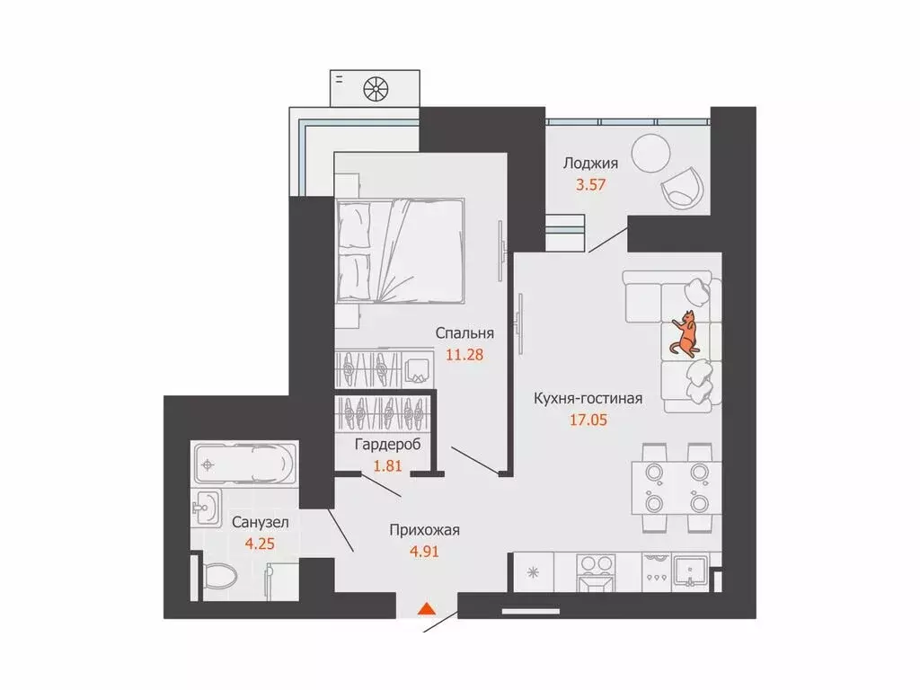 1-комнатная квартира: Пермь, микрорайон Камская Долина (41 м) - Фото 1