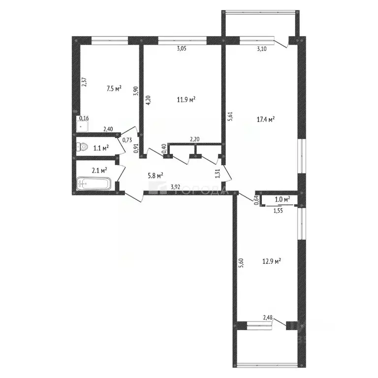 3-к кв. Алтайский край, Барнаул ул. Шумакова, 38 (63.3 м) - Фото 2