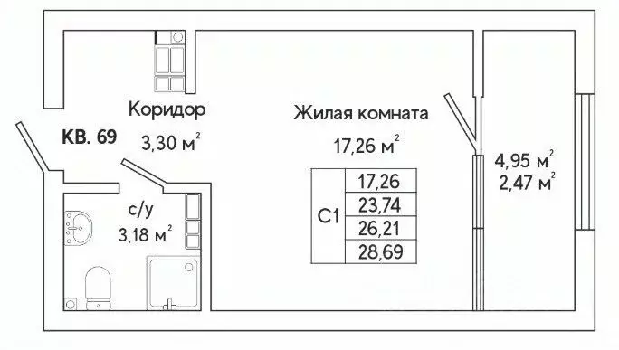 Студия Свердловская область, Екатеринбург ул. Яскина, 12 (28.69 м) - Фото 1