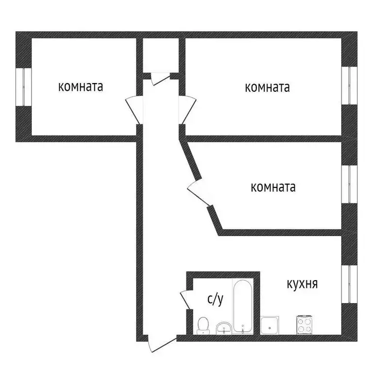 3-комнатная квартира: Курган, посёлок Керамзитный, 1 (57.9 м) - Фото 1