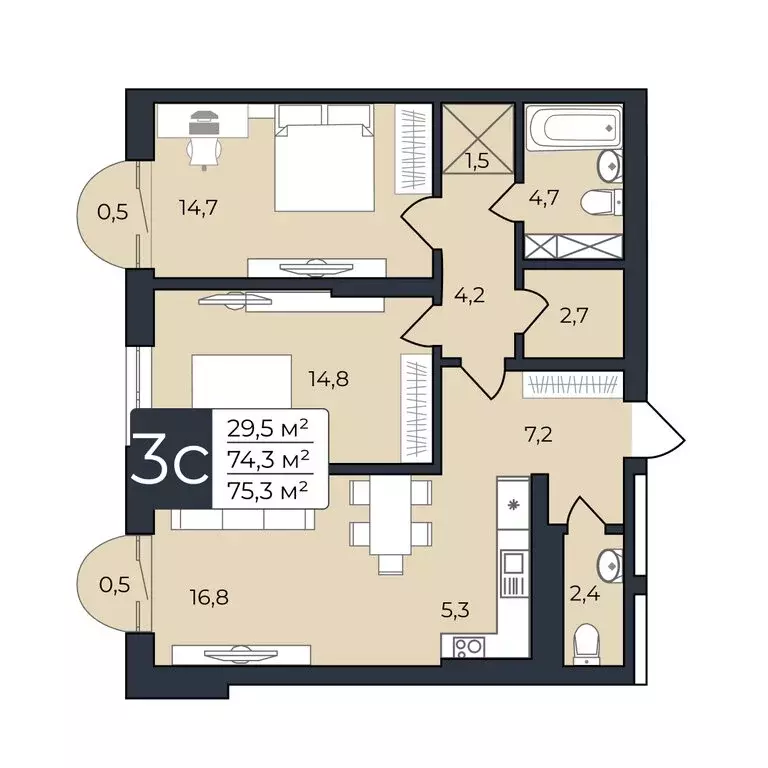 2-комнатная квартира: Уфа, улица Ленина, 190к1 (75.3 м) - Фото 0