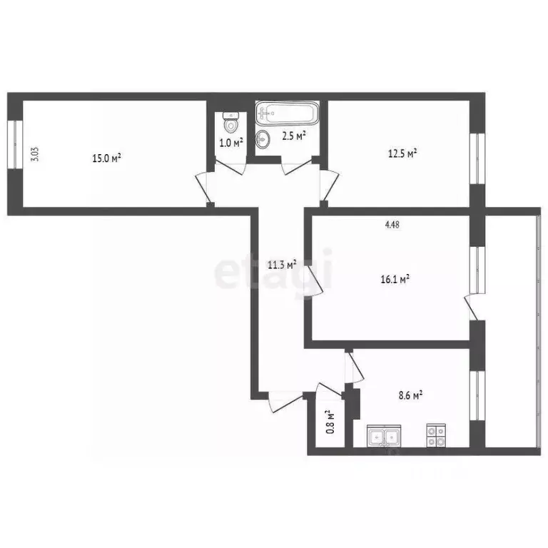 3-к кв. Татарстан, Альметьевск просп. Строителей, 53 (68.0 м) - Фото 1