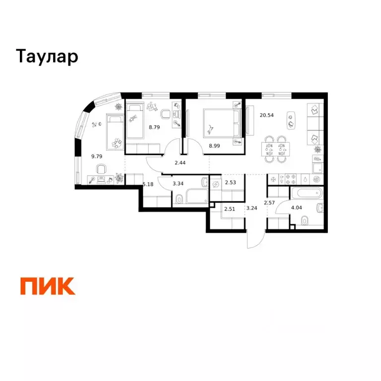 3-к кв. Татарстан, Казань Таулар жилой комплекс, 3 (73.96 м) - Фото 1