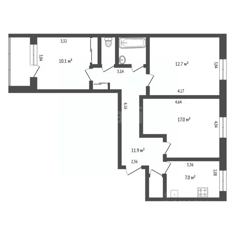 3-к кв. Амурская область, Благовещенск Студенческая ул., 45/5 (64.3 м) - Фото 2