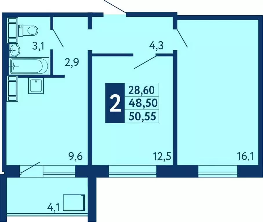 2-комнатная квартира: Уфа, улица Генерала Кусимова, 20 (50.6 м) - Фото 1