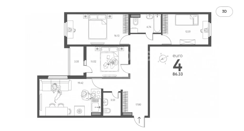 3-комнатная квартира: Липецк, улица Перова, 2Д (88.33 м) - Фото 1