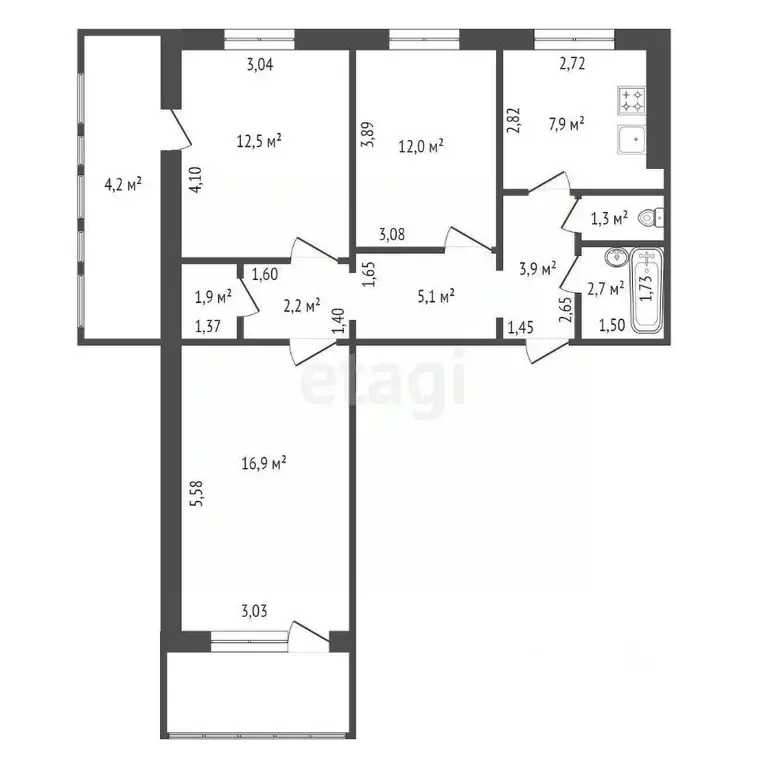 3-к кв. Башкортостан, Уфа ул. Академика Королева, 29/2 (66.4 м) - Фото 2