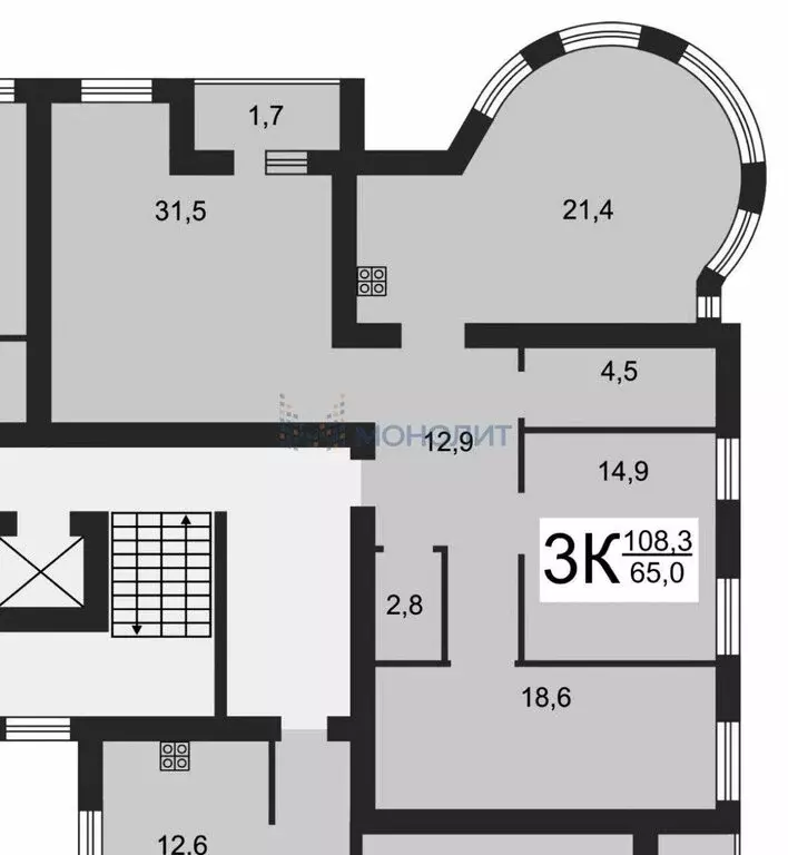 3-комнатная квартира: Нижний Новгород, жилой район Мещерское Озеро, ... - Фото 2
