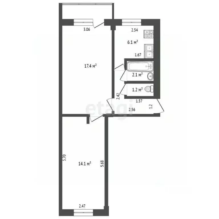 2-к кв. Кемеровская область, Юрга Волгоградская ул., 17 (45.0 м) - Фото 1