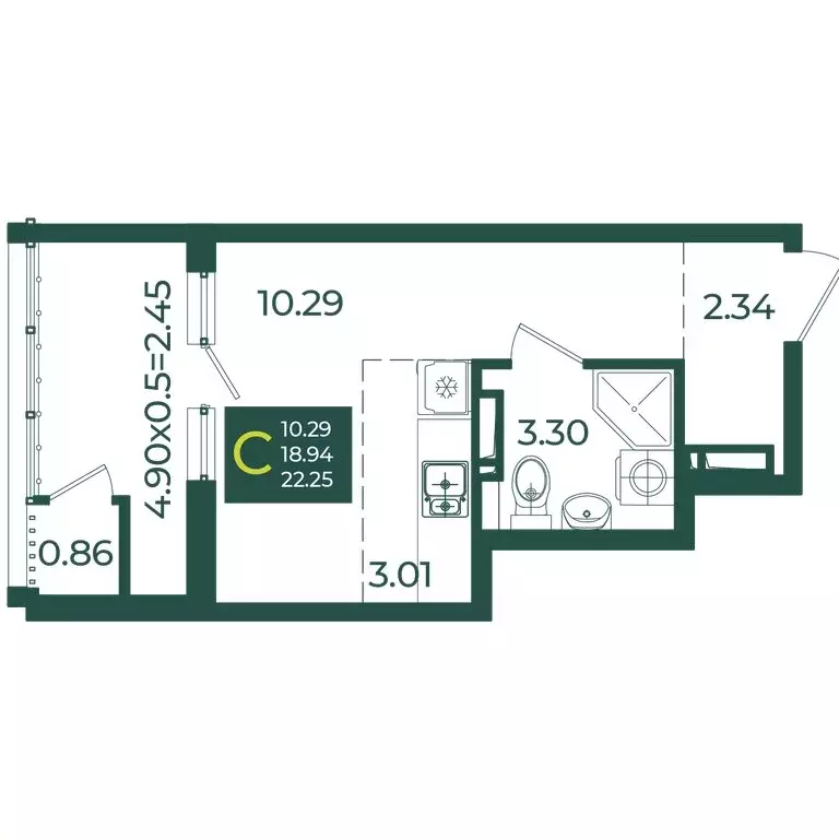 Квартира-студия: Краснодар, микрорайон Образцово (22.25 м) - Фото 1