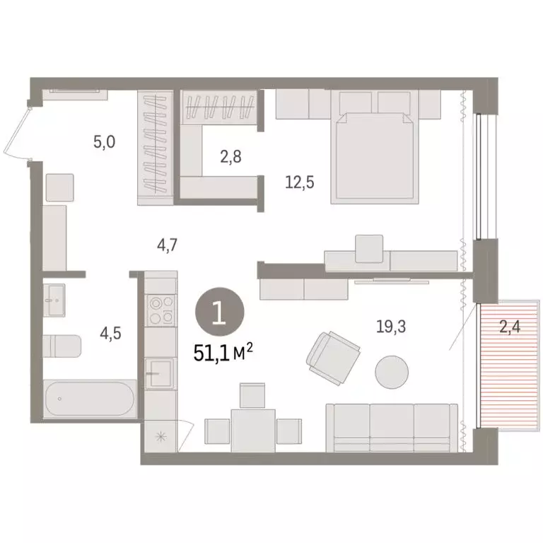 1-комнатная квартира: Тюмень, Краснооктябрьская улица, 4к3 (51.05 м) - Фото 1