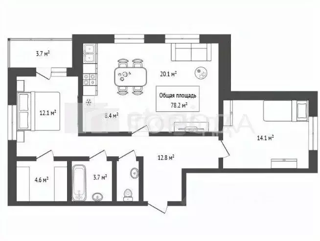 3-к кв. Новосибирская область, Новосибирск ул. Кирова, 11 (78.2 м) - Фото 1