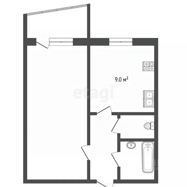 1-к кв. Тюменская область, Тюмень ул. 50 лет Октября, 54 (33.6 м) - Фото 1