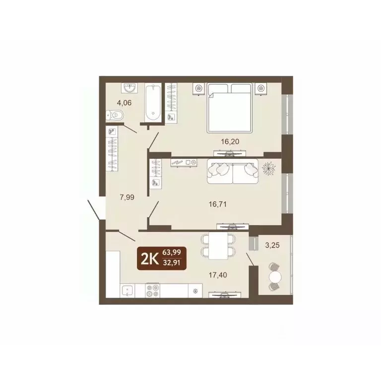 2-к кв. Кемеровская область, Кемерово 58В мкр, 1 (63.99 м) - Фото 1