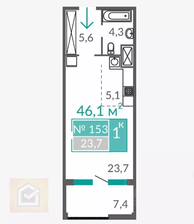 Студия Крым, Евпатория ул. Симферопольская, 1 (46.1 м) - Фото 1