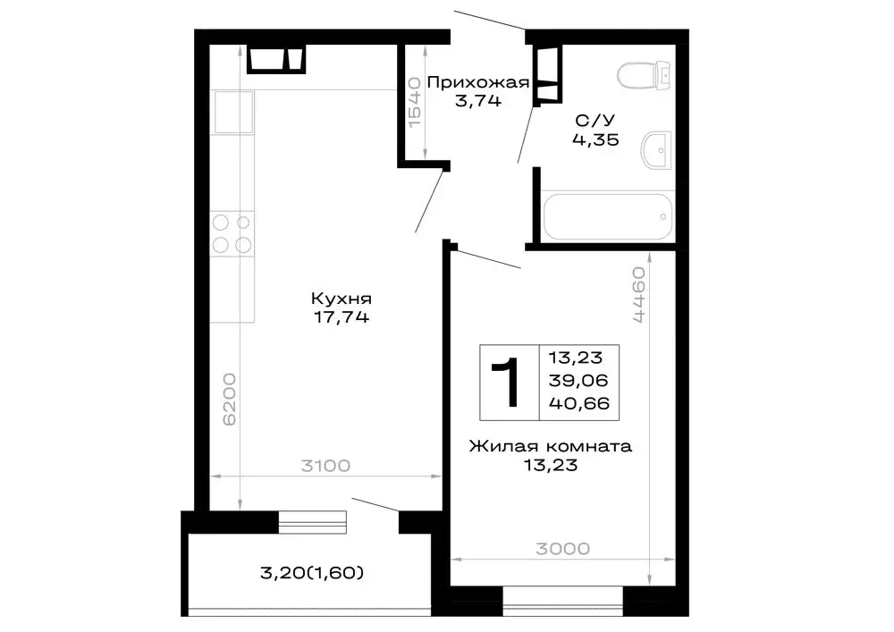 1-комнатная квартира: Республика Адыгея (Адыгея), Майкоп (40.66 м) - Фото 1