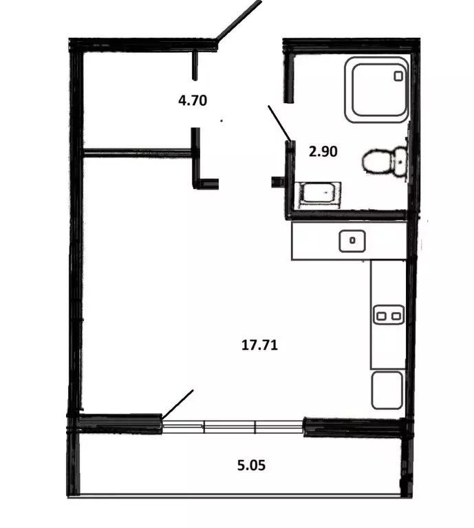 Квартира-студия: Санкт-Петербург, проспект Королёва, 69 (28 м) - Фото 1
