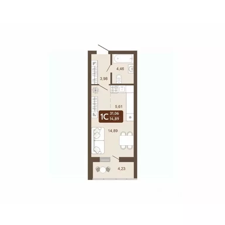 Студия Кемеровская область, Кемерово 58В мкр, 1 (31.06 м) - Фото 1