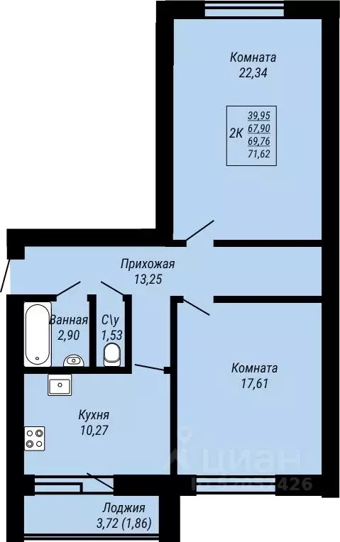 2-к кв. Ивановская область, Иваново Юбилейный жилой комплекс (71.62 м) - Фото 0