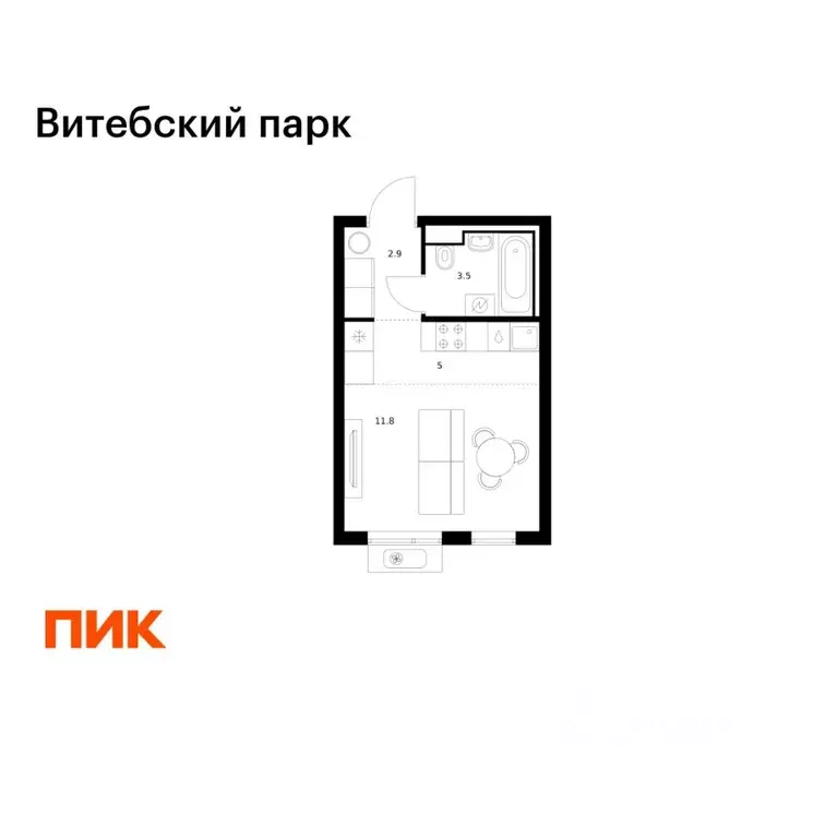 Студия Санкт-Петербург Витебский Парк жилой комплекс (23.2 м) - Фото 1