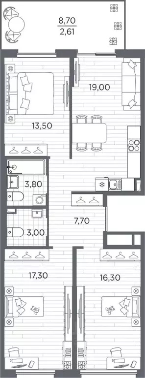 3-к кв. Санкт-Петербург Плюс Пулковский жилой комплекс (83.21 м) - Фото 1