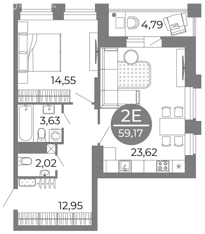 2-комнатная квартира: Воронеж, улица Кривошеина, 13/14 (59.17 м) - Фото 0