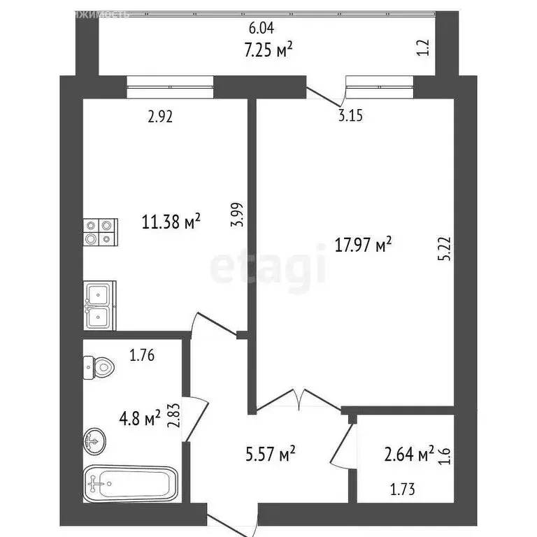 Квартира-студия: Абакан, улица Авиаторов, 5 (46 м) - Фото 0