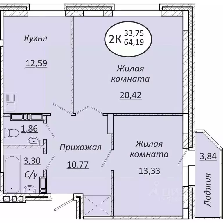 2-к кв. Новосибирская область, Новосибирск  (64.19 м) - Фото 0