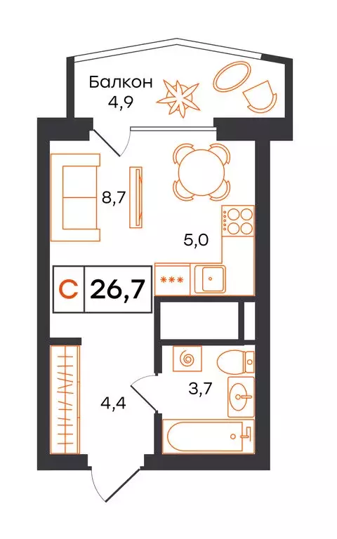 Квартира-студия: Екатеринбург, улица Патриса Лумумбы, 54 (26.7 м) - Фото 1