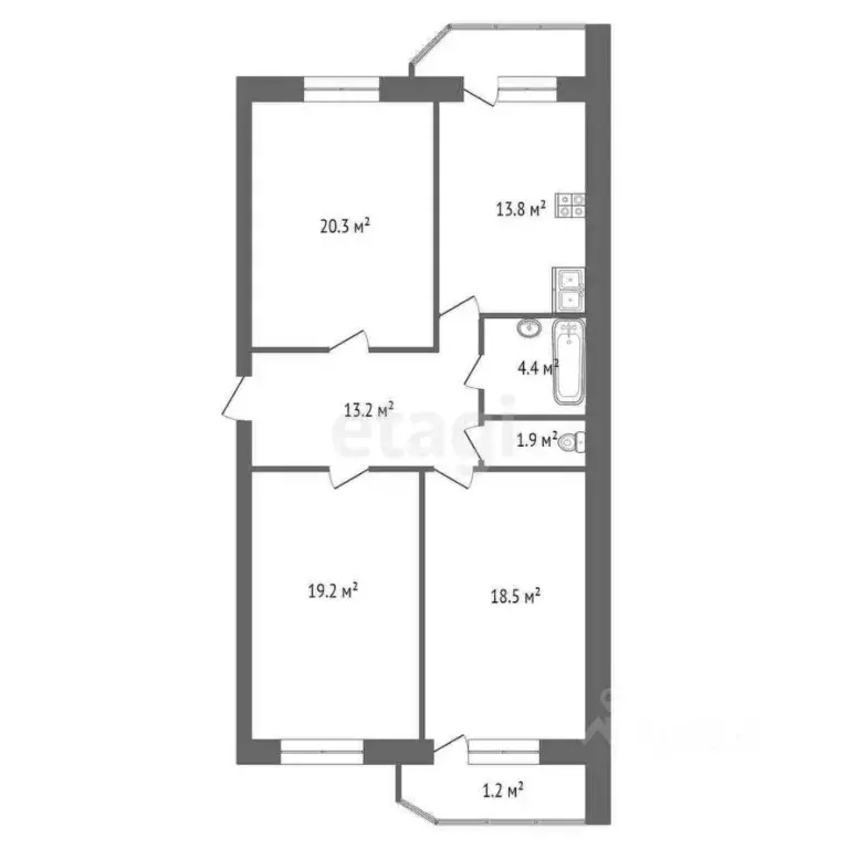 3-к кв. Забайкальский край, Чита ул. Токмакова, 46 (91.3 м) - Фото 2