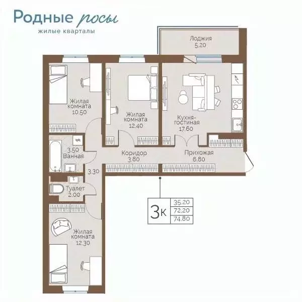 3-к кв. Пермский край, Пермский муниципальный округ, с. Фролы ул. ... - Фото 1