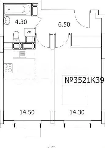 1-к. квартира, 39,6 м, 23/25 эт. - Фото 0