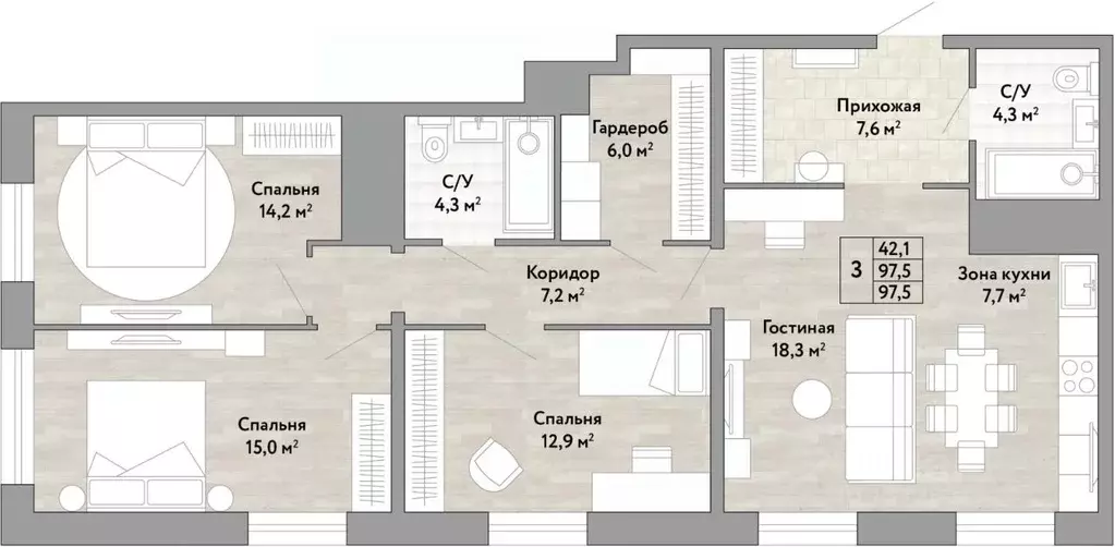 3-к кв. Хабаровский край, Хабаровск Грин 2 жилой комплекс (97.5 м) - Фото 1