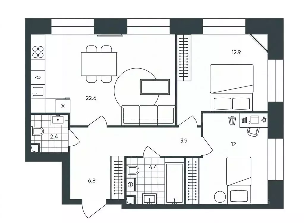 2-к кв. Москва Эра жилой комплекс, 3 (64.9 м) - Фото 2