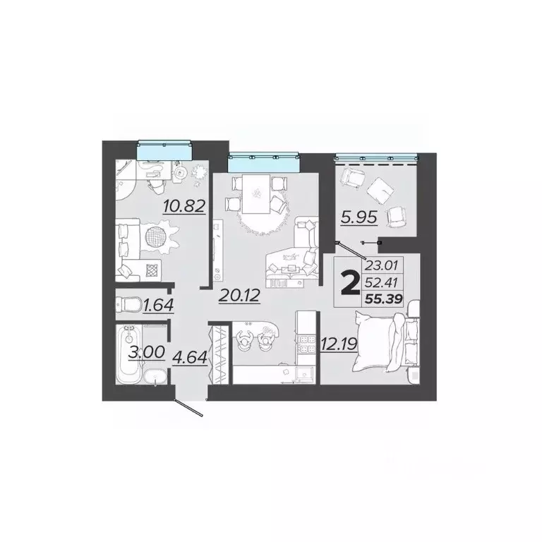 2-к кв. Брянская область, Брянск Архитектор жилой комплекс (55.39 м) - Фото 0