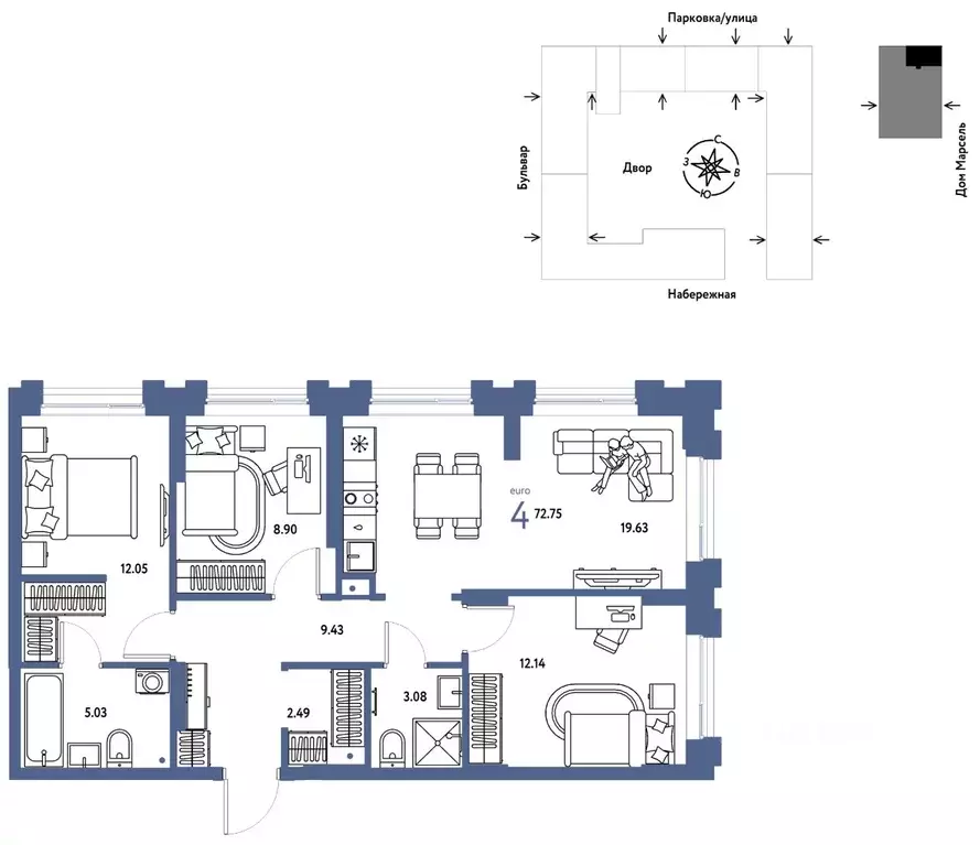 4-к кв. Тюменская область, Тюмень Береговая ул., 100к2 (72.75 м) - Фото 1