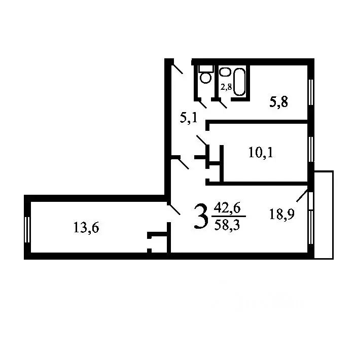 3-к кв. Москва Кировоградская ул., 4К2 (58.0 м) - Фото 2