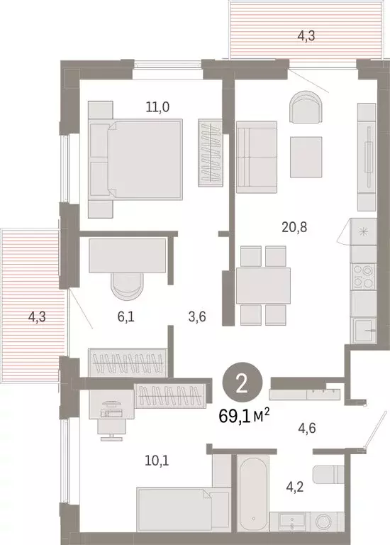 3-комнатная квартира: Омск, Кировский округ (69.07 м) - Фото 1