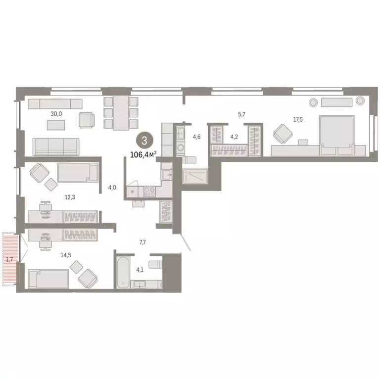 3-комнатная квартира: Новосибирск, Большевистская улица, 66 (106.37 м) - Фото 2