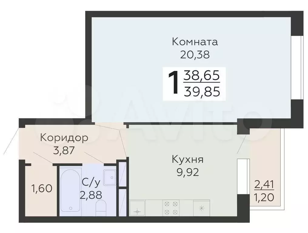 1-к. квартира, 39,9 м, 14/20 эт. - Фото 0