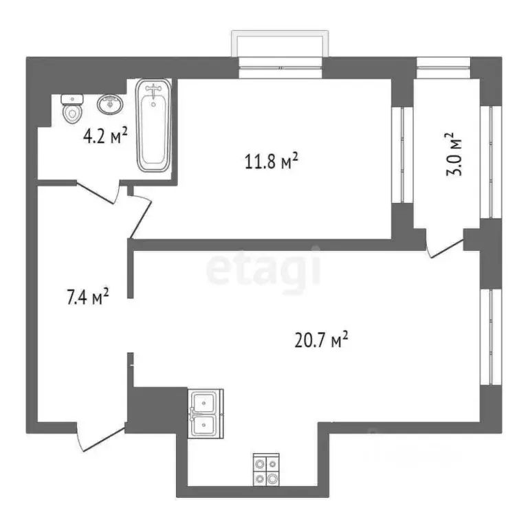 1-к кв. Тюменская область, Тюмень ул. Федюнинского, 30к8 (47.0 м) - Фото 1