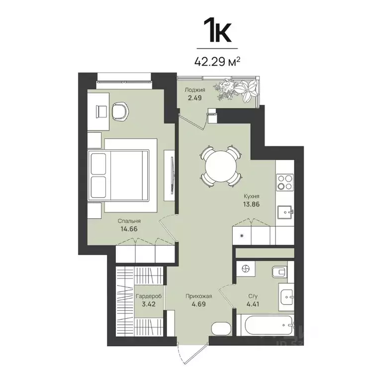 1-к кв. Пермский край, Пермь Уинская ул., 54 (42.29 м) - Фото 1