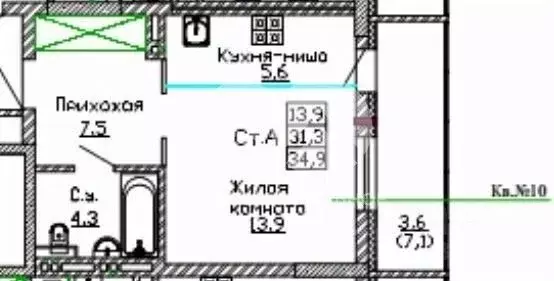 Студия Новосибирская область, Новосибирск ул. Ляпидевского, 1 (34.9 м) - Фото 2